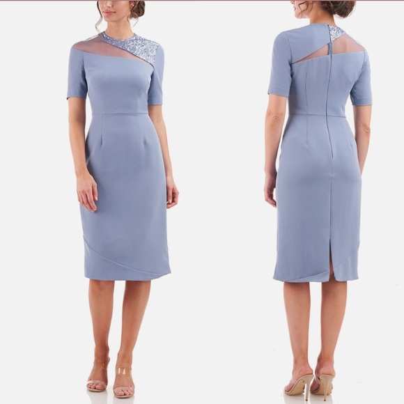 JS Collections Hayden Sequin Elegant Blue Sheath Dress Size 6 - Picture 1 of 13